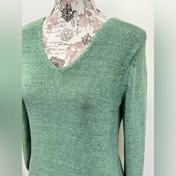 RENA ROWAN Moss green open weave V neck sweater size S. - Picture 2 of 12